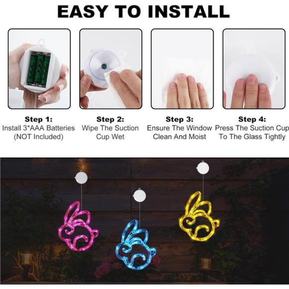 3Pack Easter Window Lights Easter Bunny Lights Decorations Battery Operated - Picture 6 of 7